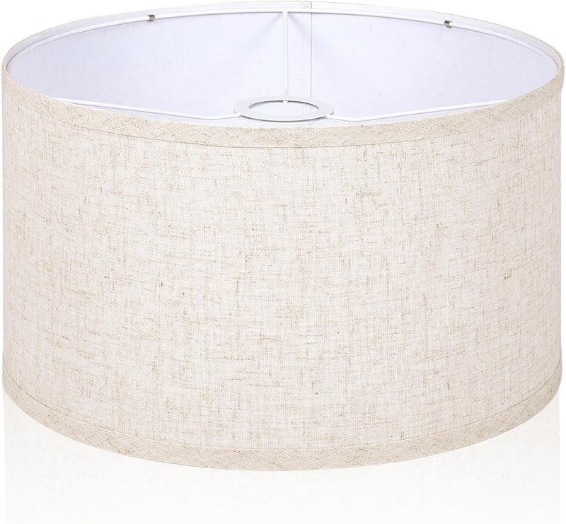OUTON Beige Drum Lamp Shades for Floor Lamps, 13" Top x 13" Bottom x 10" High, Easy to Assemble, Replacement Linen Lampshades for Table Lamps & Bedside Lamps (1.65" Spider) - Image 1